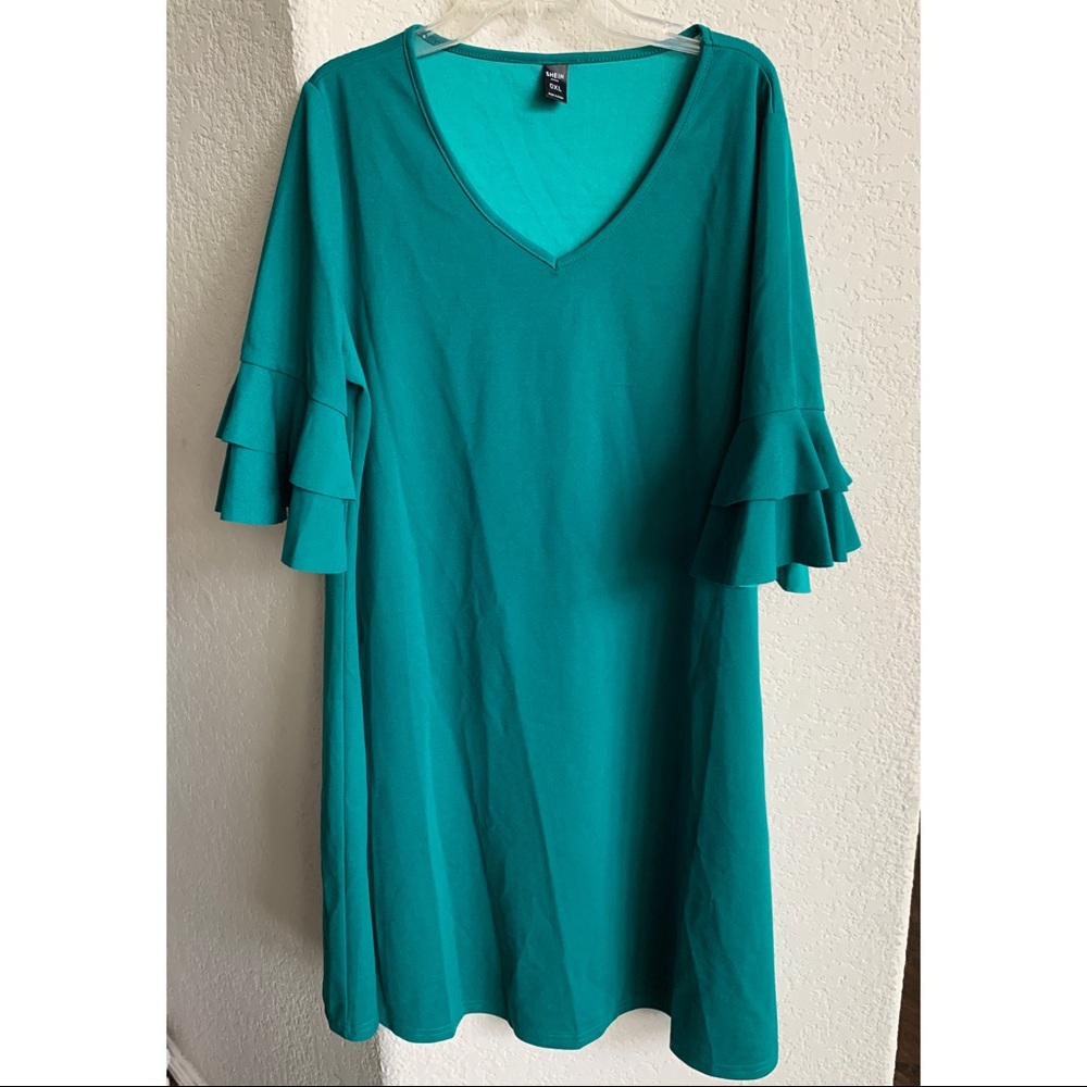 Shein Turquoise Mid-Sleeve Flowy Dress
